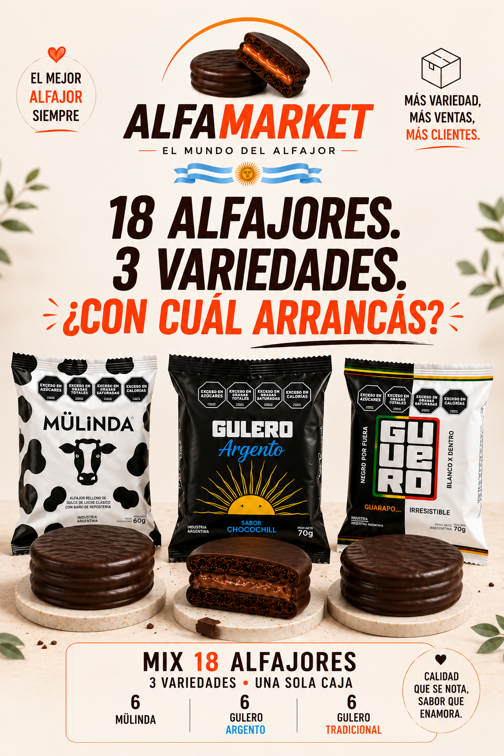 Imagen promocional aprobada MIX GULERO con 6 Mülinda, 6 Gulero Argento y 6 Gulero Tradicional