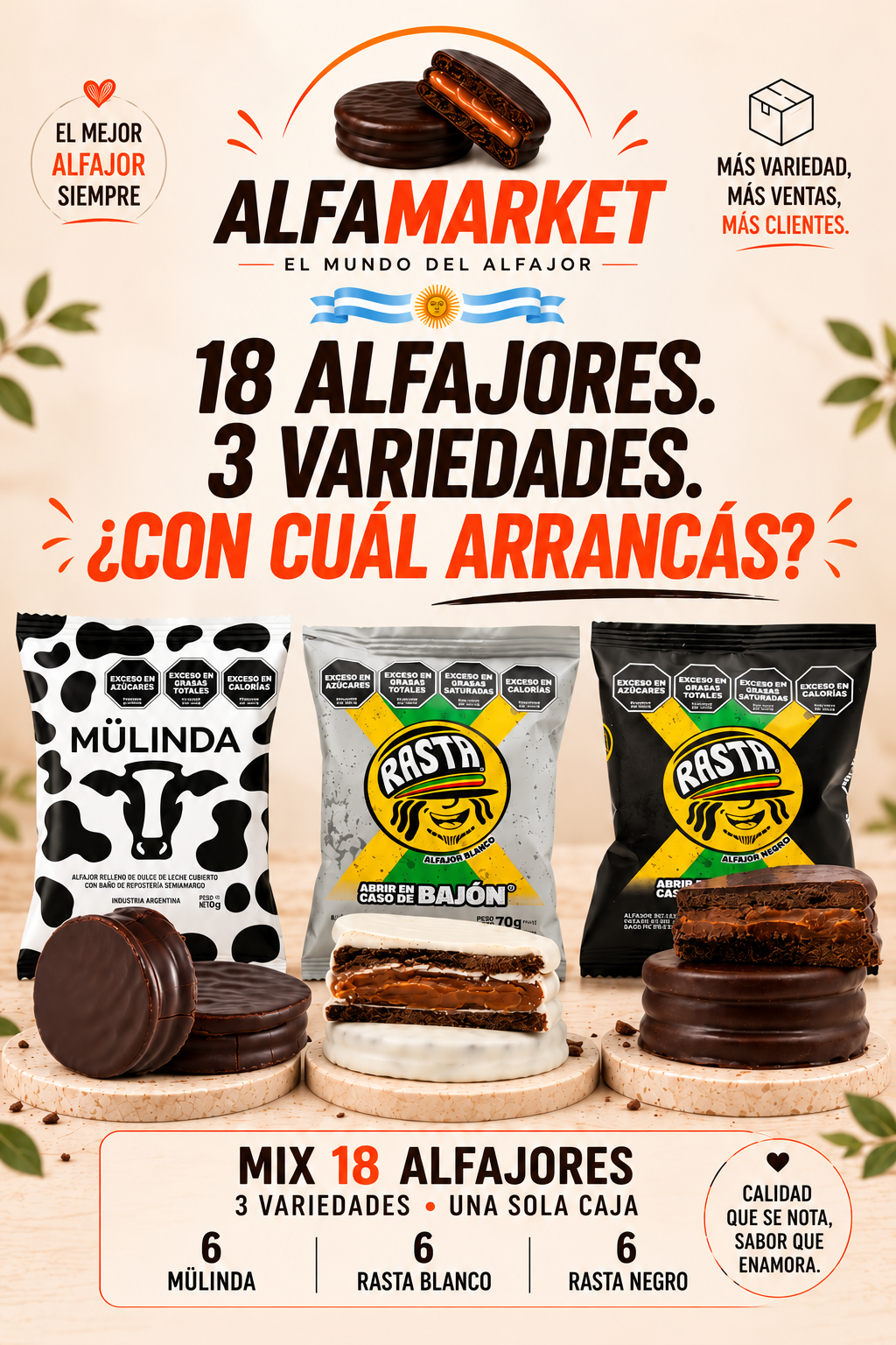 Imagen promocional aprobada MIX RASTA con 6 Mülinda, 6 Rasta Blanco y 6 Rasta Negro
